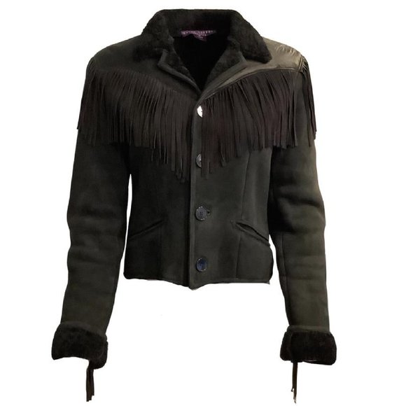Ralph Lauren Purple Label Jackets & Blazers - Ralph Lauren Collection Black Shearling with Fringe Jacket